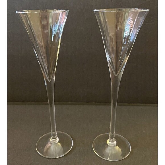Aperitif Cordial Flutes Hollow Stemmed Trumpet Celebration Wedding Lot 2x Glass - Picture 1 of 7